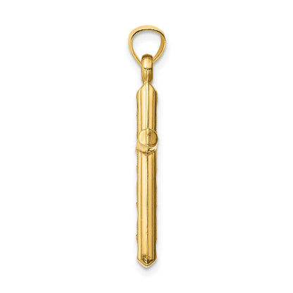 14K Gelbgold Hohl Diamantiert Kreuz Anhänger