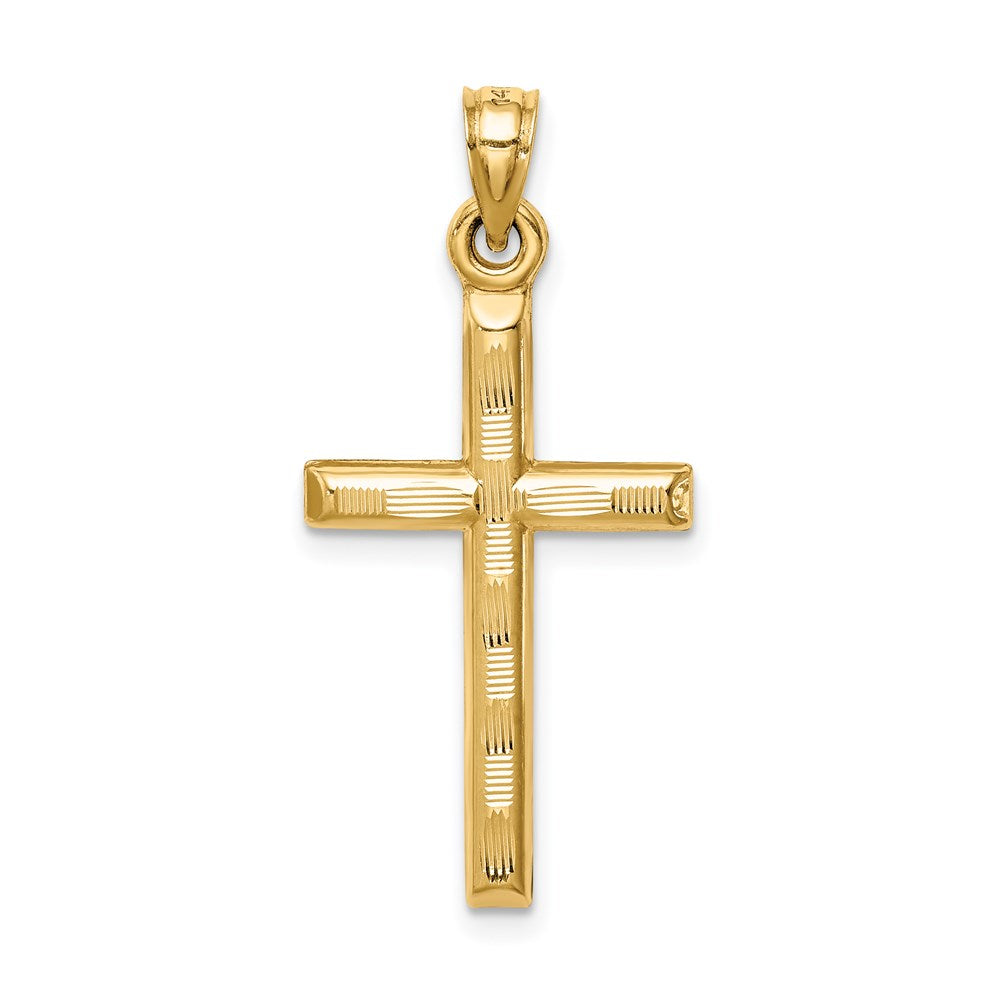 14K Gelbgold Hohl Diamantiert Kreuz Anhänger