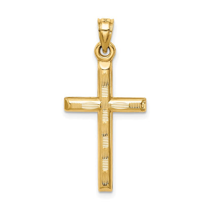 14K Gelbgold Hohl Diamantiert Kreuz Anhänger