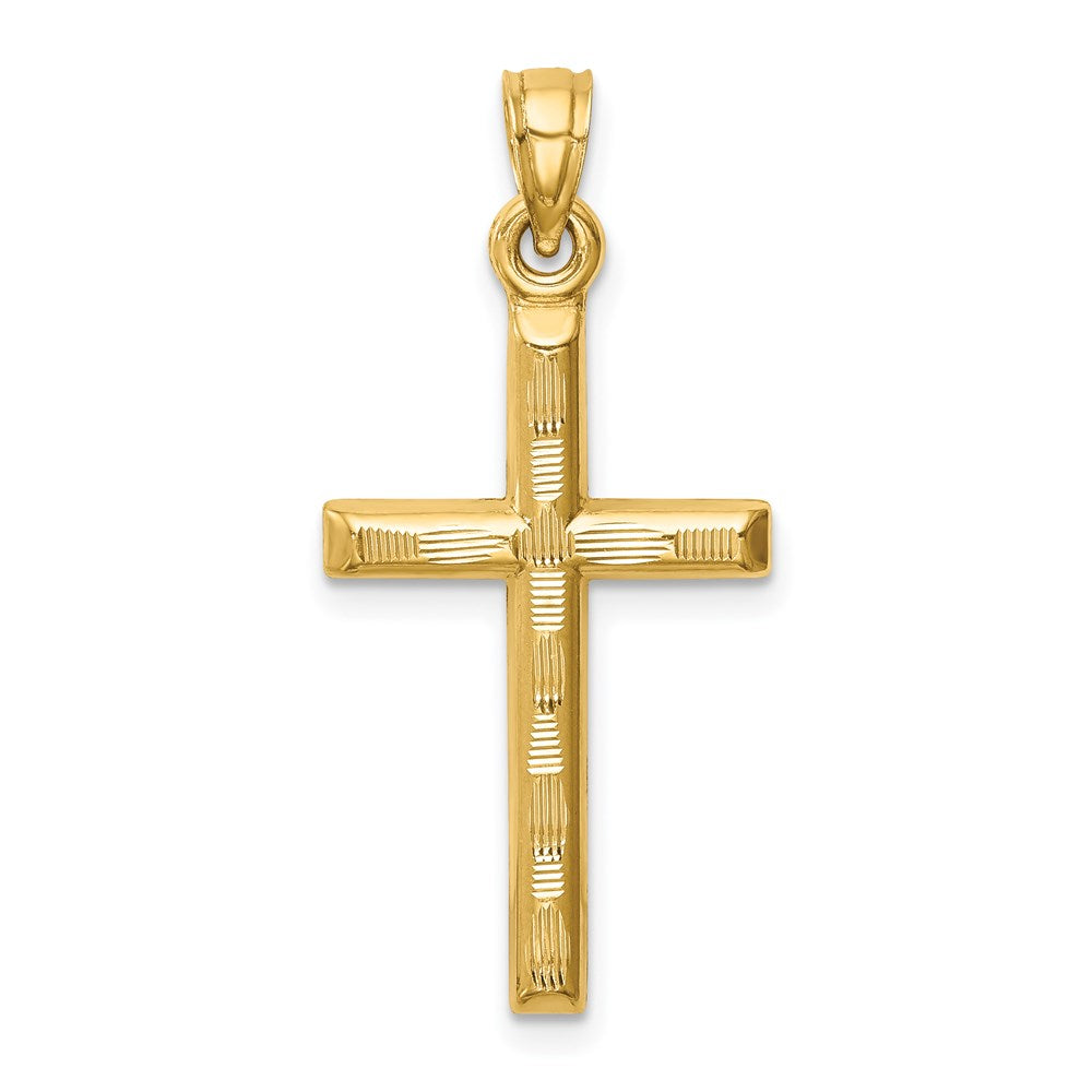 14K Gelbgold Hohl Diamantiert Kreuz Anhänger