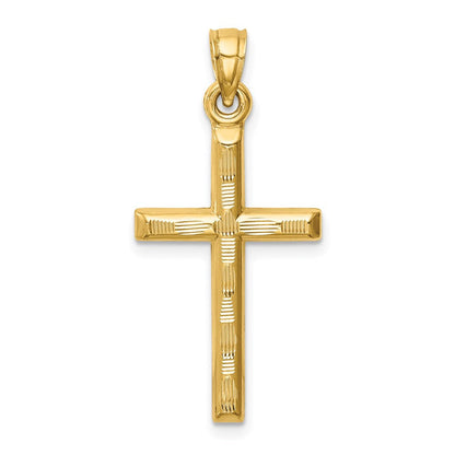 14K Gelbgold Hohl Diamantiert Kreuz Anhänger