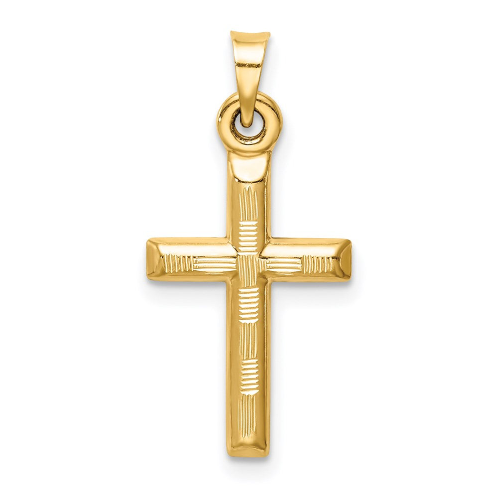 14K Gelbgold Hohl Diamantiert Kreuz Anhänger