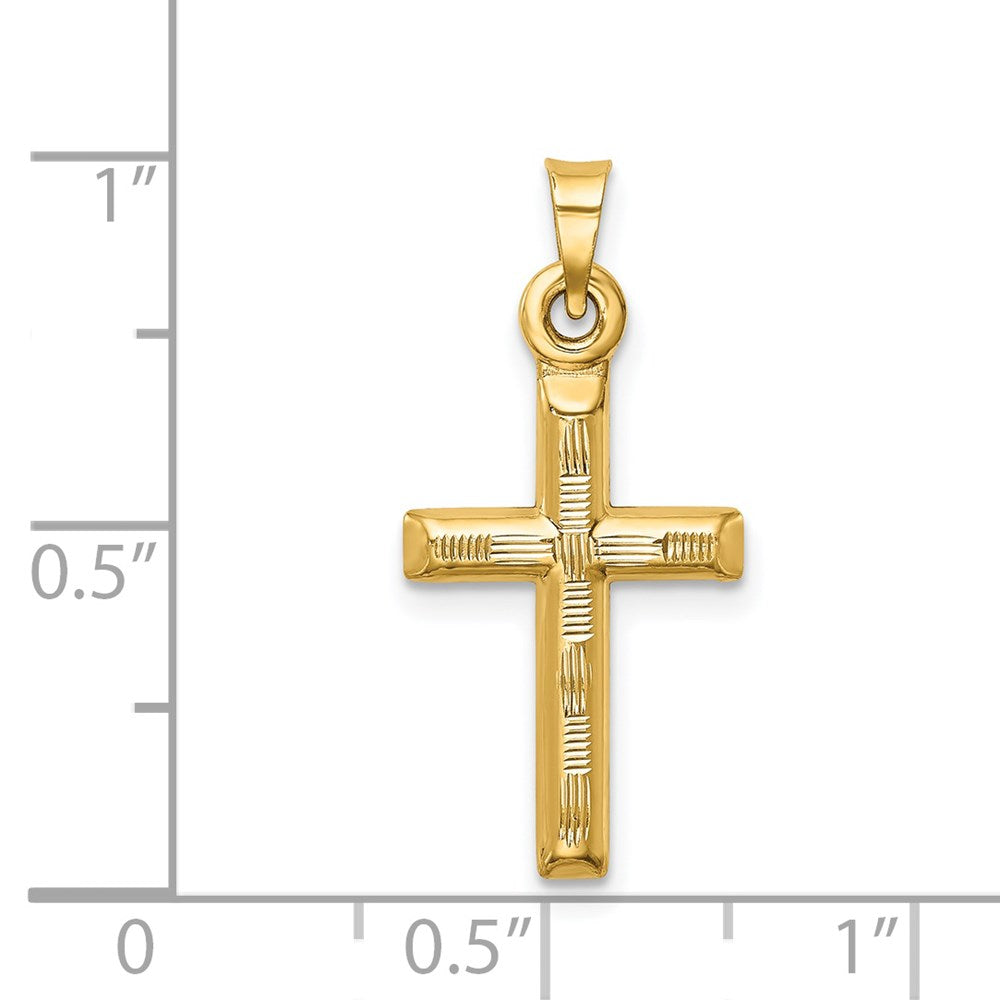 14K Gelbgold Hohl Diamantiert Kreuz Anhänger