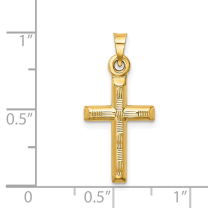 14K Gelbgold Hohl Diamantiert Kreuz Anhänger
