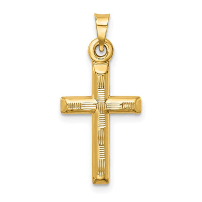 14K Gelbgold Hohl Diamantiert Kreuz Anhänger