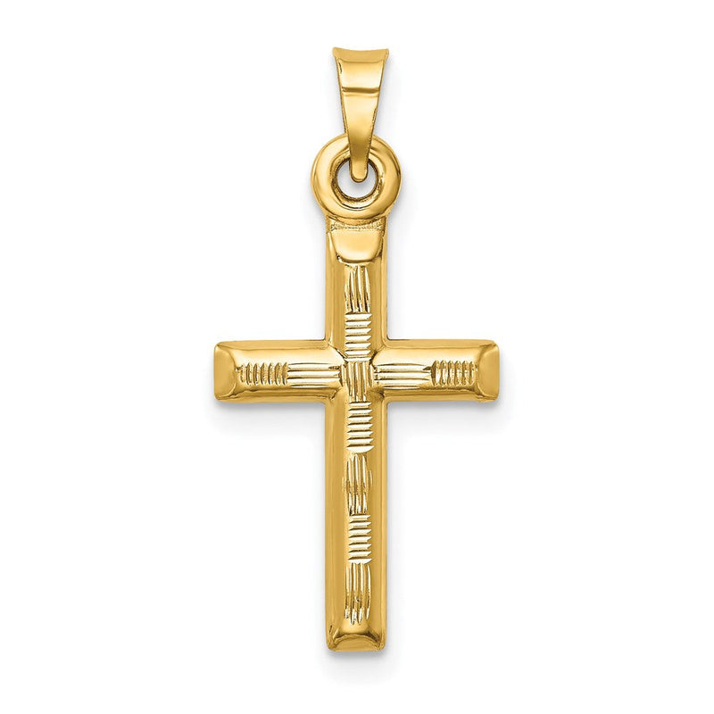 14K Gelbgold Hohl Diamantiert Kreuz Anhänger