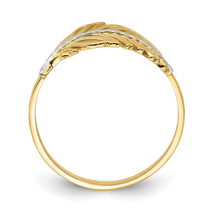 14K Gelbgold Ring mit Weißrhodinierung, Feder-Design