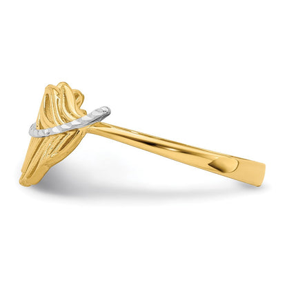 14K Gelbgold Ring mit Weißrhodinierung, Feder-Design