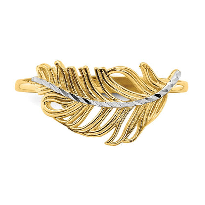 14K Gelbgold Ring mit Weißrhodinierung, Feder-Design