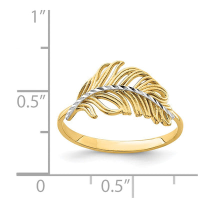14K Gelbgold Ring mit Weißrhodinierung, Feder-Design