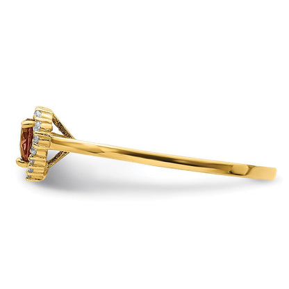 14K Gelbgold Herz Rosa und Klar Zirkonia Ring