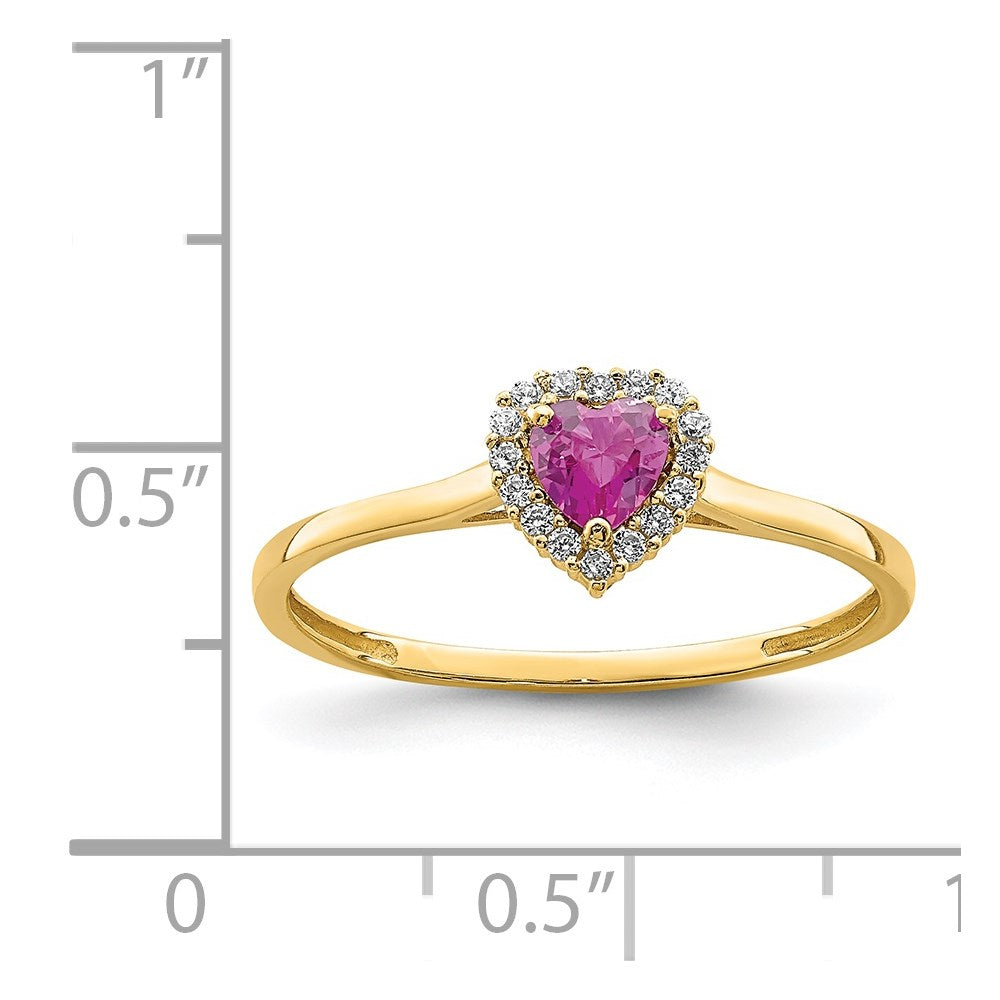 14K Gelbgold Herz Rosa und Klar Zirkonia Ring