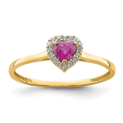 14K Gelbgold Herz Rosa und Klar Zirkonia Ring
