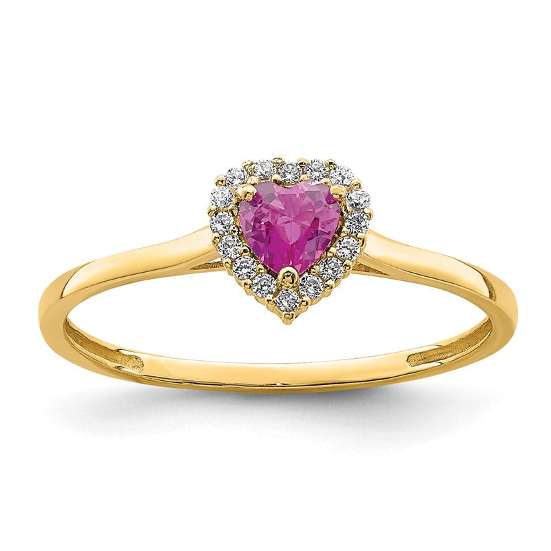 14K Gelbgold Herz Rosa und Klar Zirkonia Ring