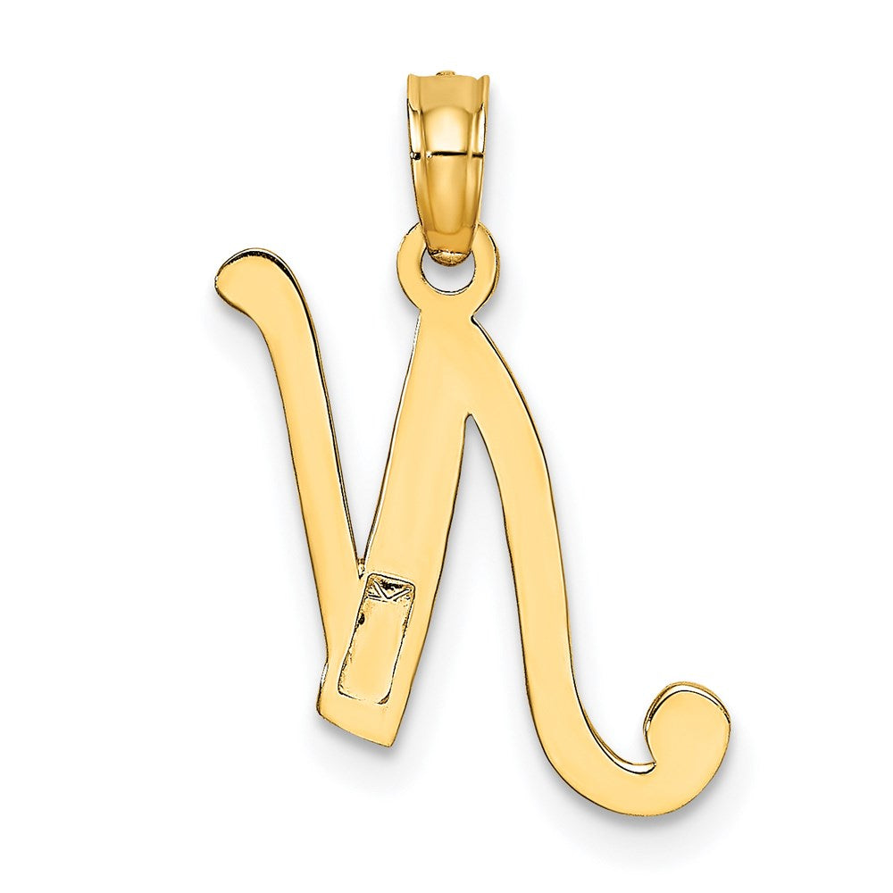 14K Gelbgold 14ky Schreibschrift Buchstabe N Initiale Anhänger