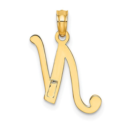 14K Gelbgold 14ky Schreibschrift Buchstabe N Initiale Anhänger