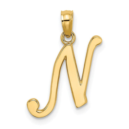 14K Gelbgold 14ky Schreibschrift Buchstabe N Initiale Anhänger