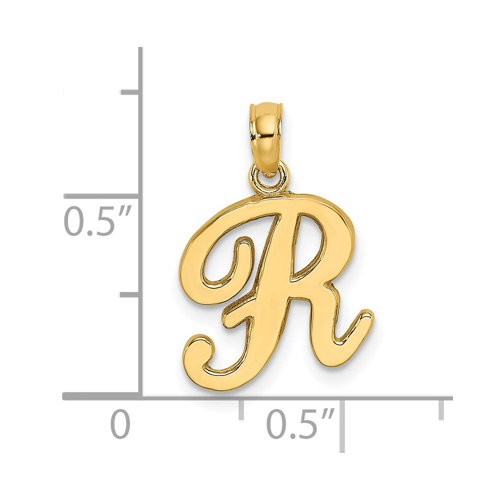 14K Gelbgold Skript-Buchstabe R Initial-Anhänger