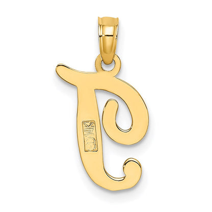 14K Gelbgold 14ky Schreibschrift Buchstabe T Initiale Anhänger