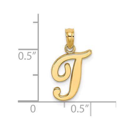 14K Gelbgold 14ky Schreibschrift Buchstabe T Initiale Anhänger