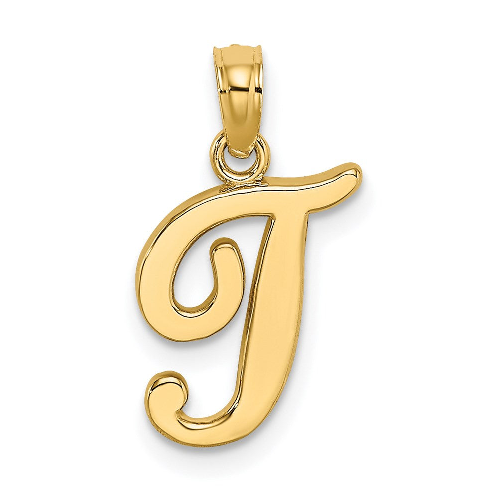 14K Gelbgold 14ky Schreibschrift Buchstabe T Initiale Anhänger