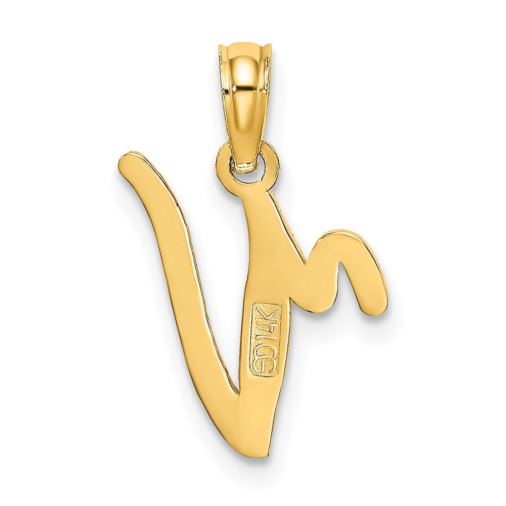 14K Gelbgold 14ky Schreibschrift Buchstabe V Initiale Anhänger