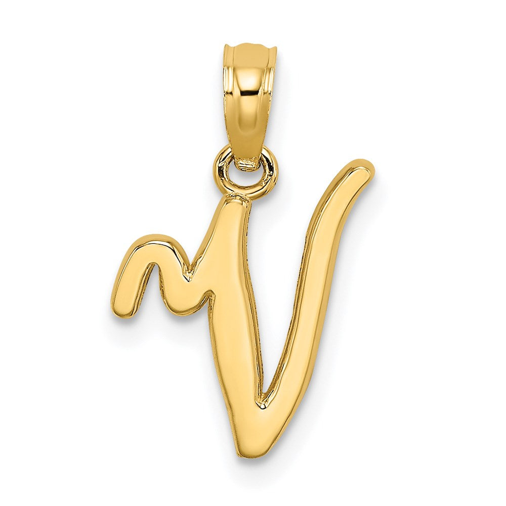 14K Gelbgold 14ky Schreibschrift Buchstabe V Initiale Anhänger