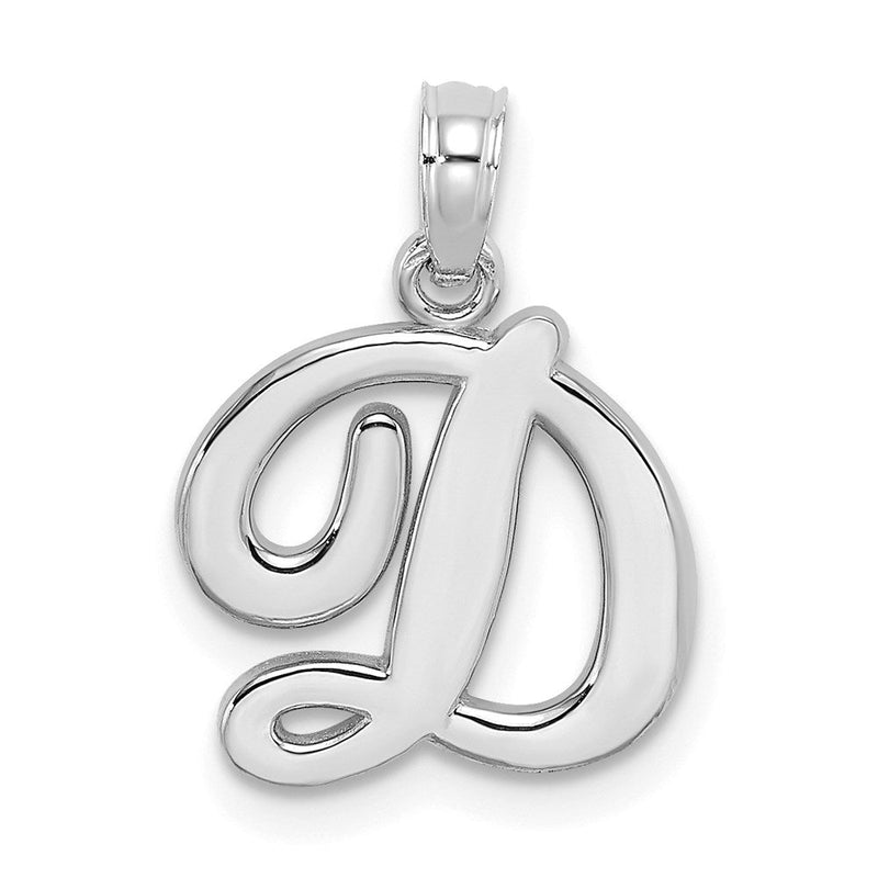 14K Weißgold Initial-Anhänger Buchstabe D in Schreibschrift