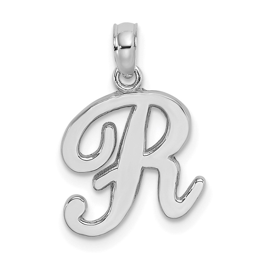 14k Weißgold Skript-Buchstabe R Initial-Anhänger