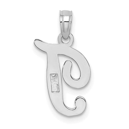 14K Weißgold Skript-Buchstabe T Initial-Anhänger
