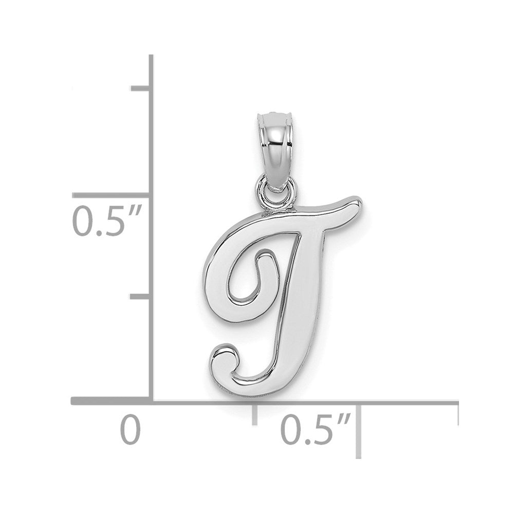 14K Weißgold Skript-Buchstabe T Initial-Anhänger
