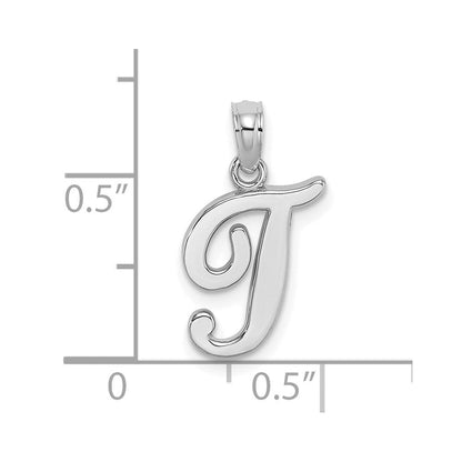 14K Weißgold Skript-Buchstabe T Initial-Anhänger