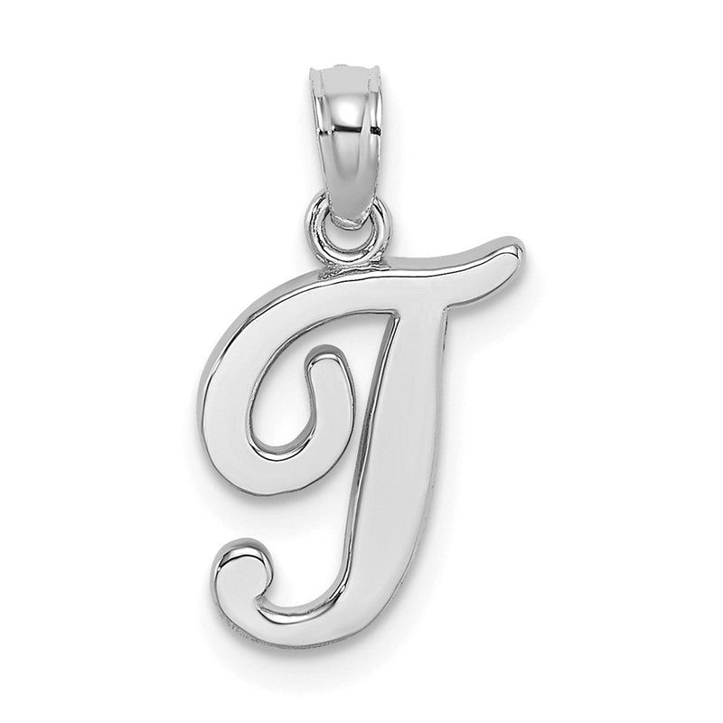 14K Weißgold Skript-Buchstabe T Initial-Anhänger