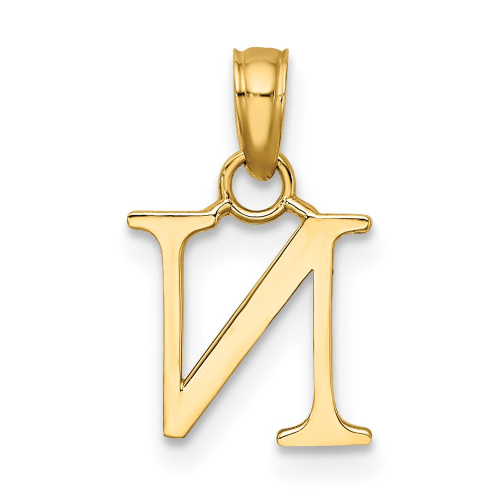 14K Gelbgold Poliert Block Buchstabe N Initiale Anhänger