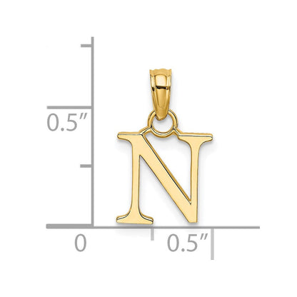 14K Gelbgold Poliert Block Buchstabe N Initiale Anhänger