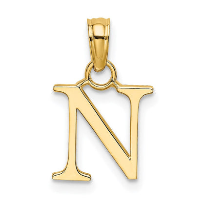 14K Gelbgold Poliert Block Buchstabe N Initiale Anhänger
