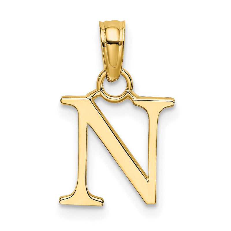 14K Gelbgold Poliert Block Buchstabe N Initiale Anhänger