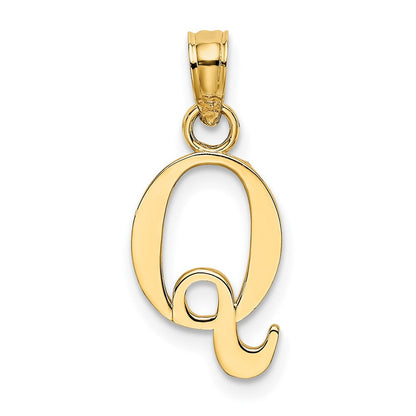 14K Gelbgold Poliert Block Buchstabe Q Initiale Anhänger