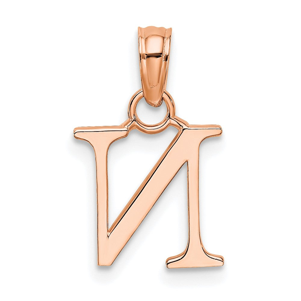 14K Roségold Poliert Block Buchstabe N Initiale Anhänger