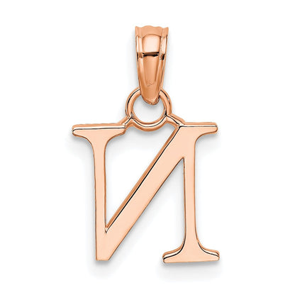 14K Roségold Poliert Block Buchstabe N Initiale Anhänger
