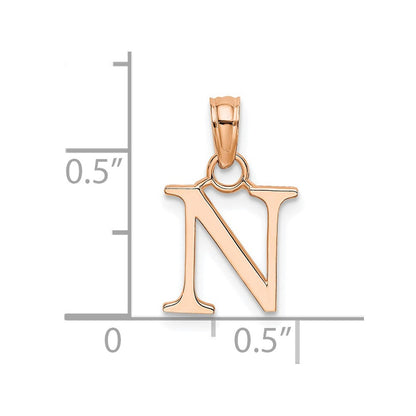 14K Roségold Poliert Block Buchstabe N Initiale Anhänger