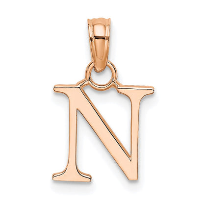 14K Roségold Poliert Block Buchstabe N Initiale Anhänger