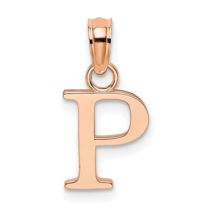 14K Roségold Poliert Block Buchstabe P Initiale Anhänger