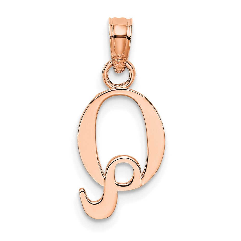 14K Roségold Poliert Block Buchstabe Q Initiale Anhänger