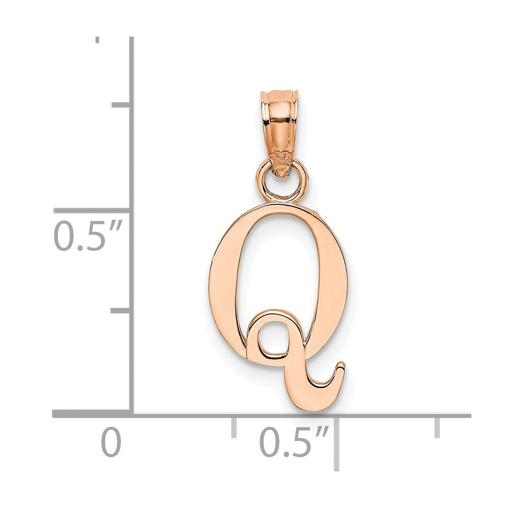 14K Roségold Poliert Block Buchstabe Q Initiale Anhänger
