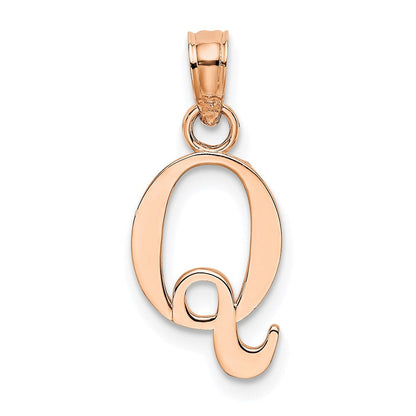 14K Roségold Poliert Block Buchstabe Q Initiale Anhänger