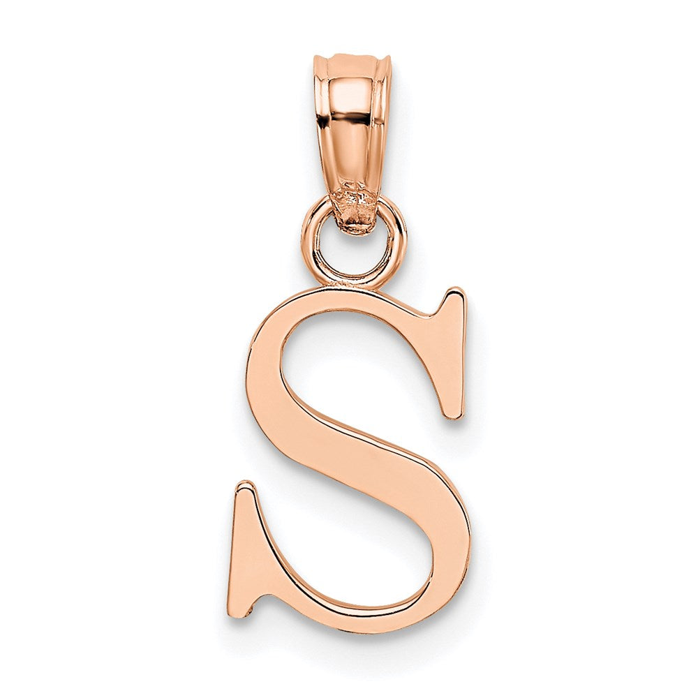 14K Roségold Poliert Block Buchstabe S Initiale Anhänger