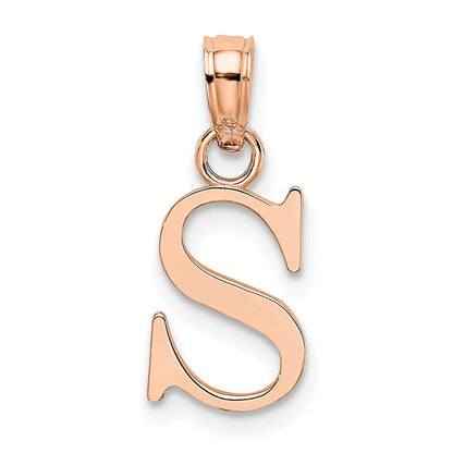 14K Roségold Poliert Block Buchstabe S Initiale Anhänger
