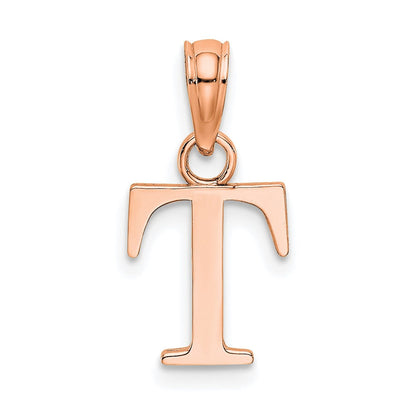 14K Roségold Poliert Block Buchstabe T Initiale Anhänger