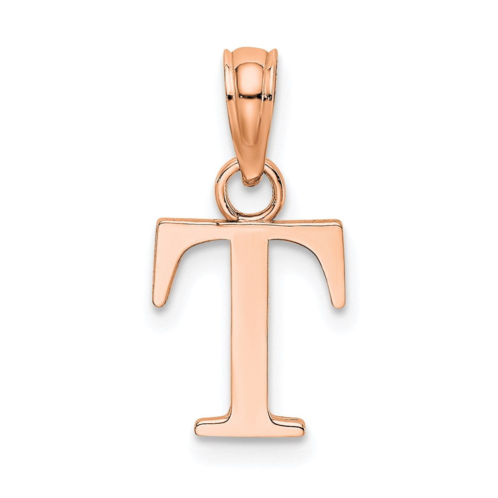 14K Roségold Poliert Block Buchstabe T Initiale Anhänger